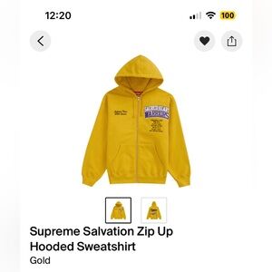 Supreme salvation zip up hooded sweatshirt yellow/gold